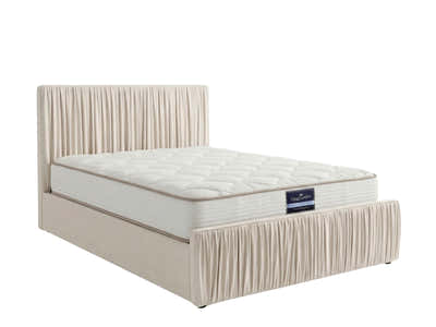 Blaine Velvet Bed Frame Beige & PIL20 Mattress with Pillows - Queen
