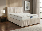 Blaine Velvet Bed Frame Beige & PIL20 Mattress with Pillows - Queen