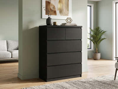 Tiko 5-Drawer Tallboy - Black Oak