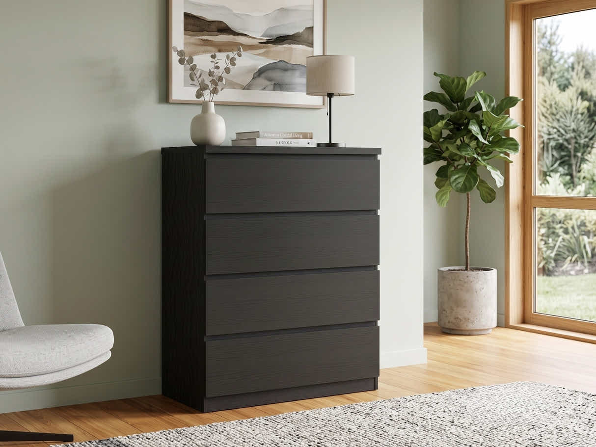 Tiko 4-Drawer Tallboy - Black Oak
