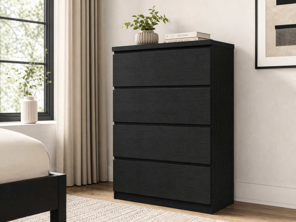 Tiko 4-Drawer Tallboy - Black Oak