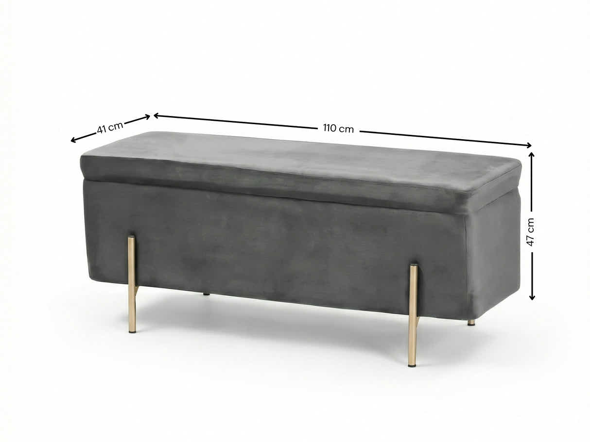 Molto Velvet Ottoman Bench with Storage - Light Grey