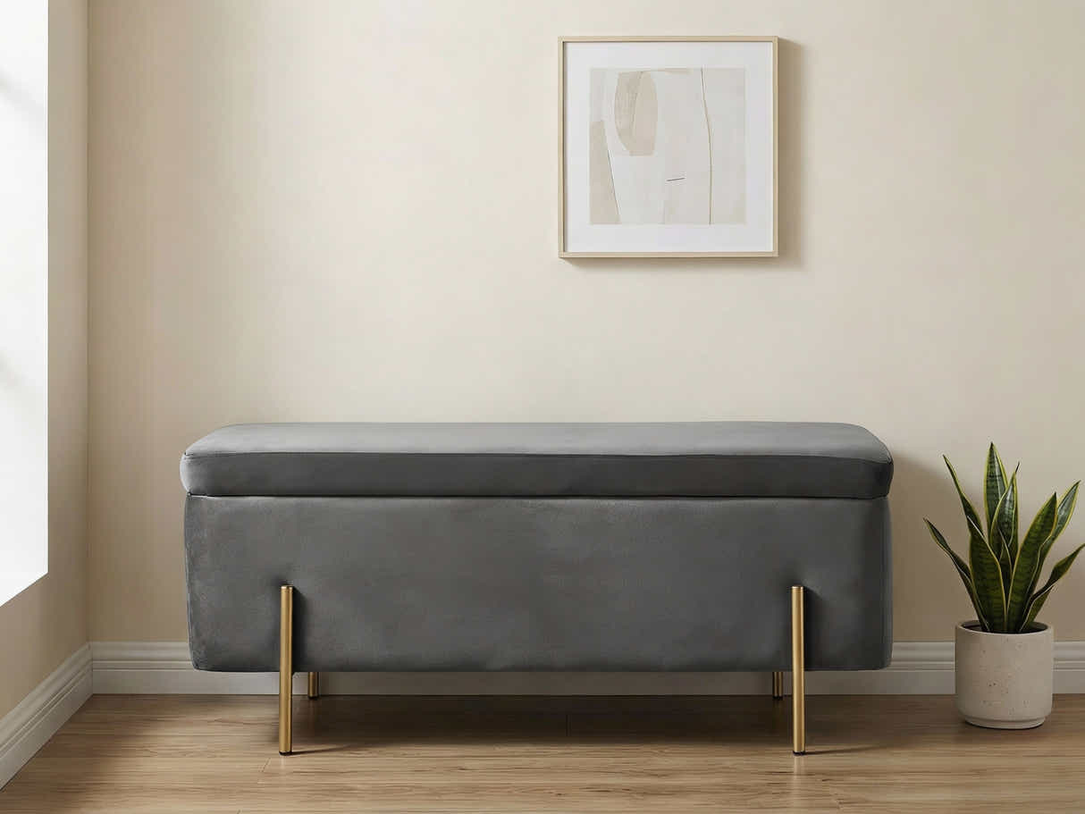 Molto Velvet Ottoman Bench with Storage - Light Grey
