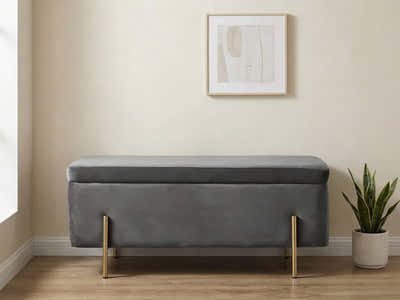 Molto Velvet Ottoman Bench with Storage - Light Grey