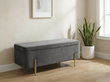 Molto Velvet Ottoman Bench with Storage - Light Grey