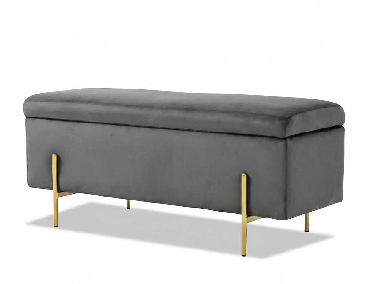 Molto Velvet Ottoman Bench with Storage - Light Grey