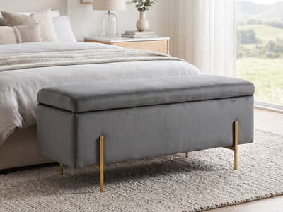 Molto Velvet Ottoman Bench with Storage - Light Grey