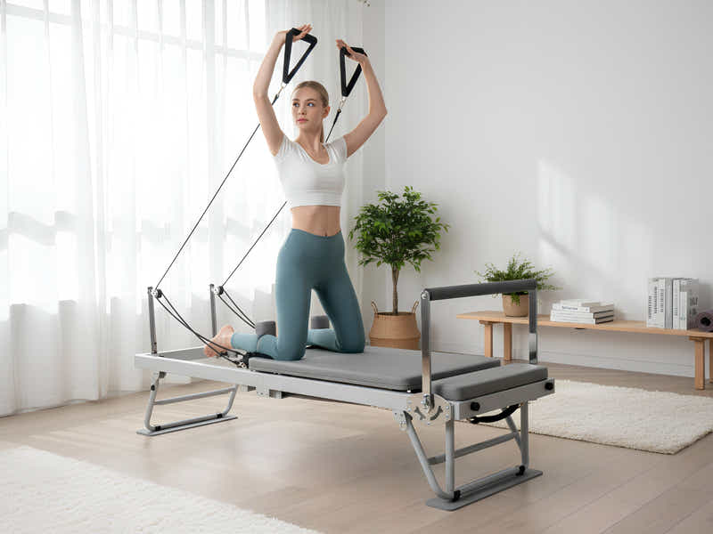 Foldable Pilates Reformer With Headrest - White