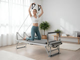 Foldable Pilates Reformer With Headrest - White