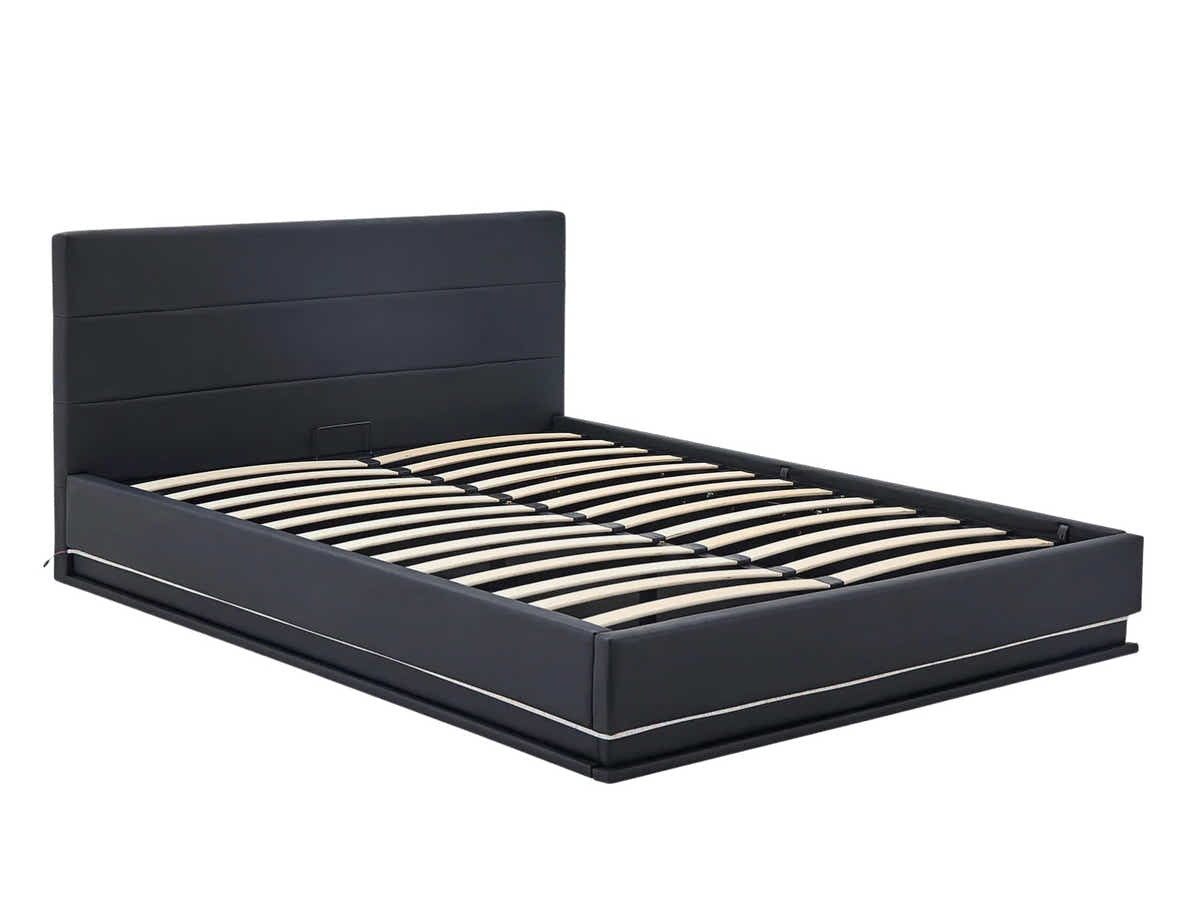 DS Harold Storage Bed with LED Light PU Black - Queen