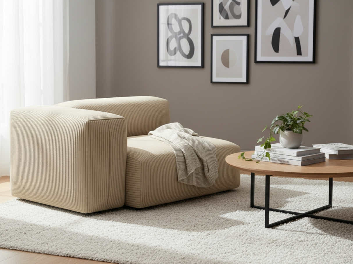 Corduroy Modular Left Armrest Seater - Beige
