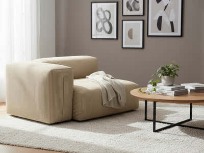 Corduroy Modular Left Armrest Seater - Beige