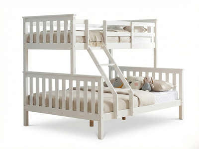 New Chico Triple Bunk Bed - White & Bon10 Single + Bon15 Double Mattresses