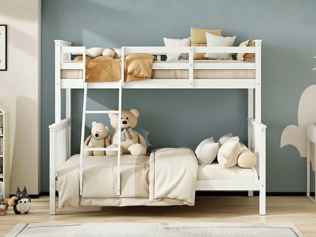 New Chico Triple Bunk Bed - White & Bon10 Single + Bon15 Double Mattresses