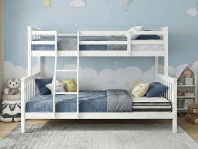 New Chico Triple Bunk Bed - White + Bon10 Single & Bon 21 Double Mattresses