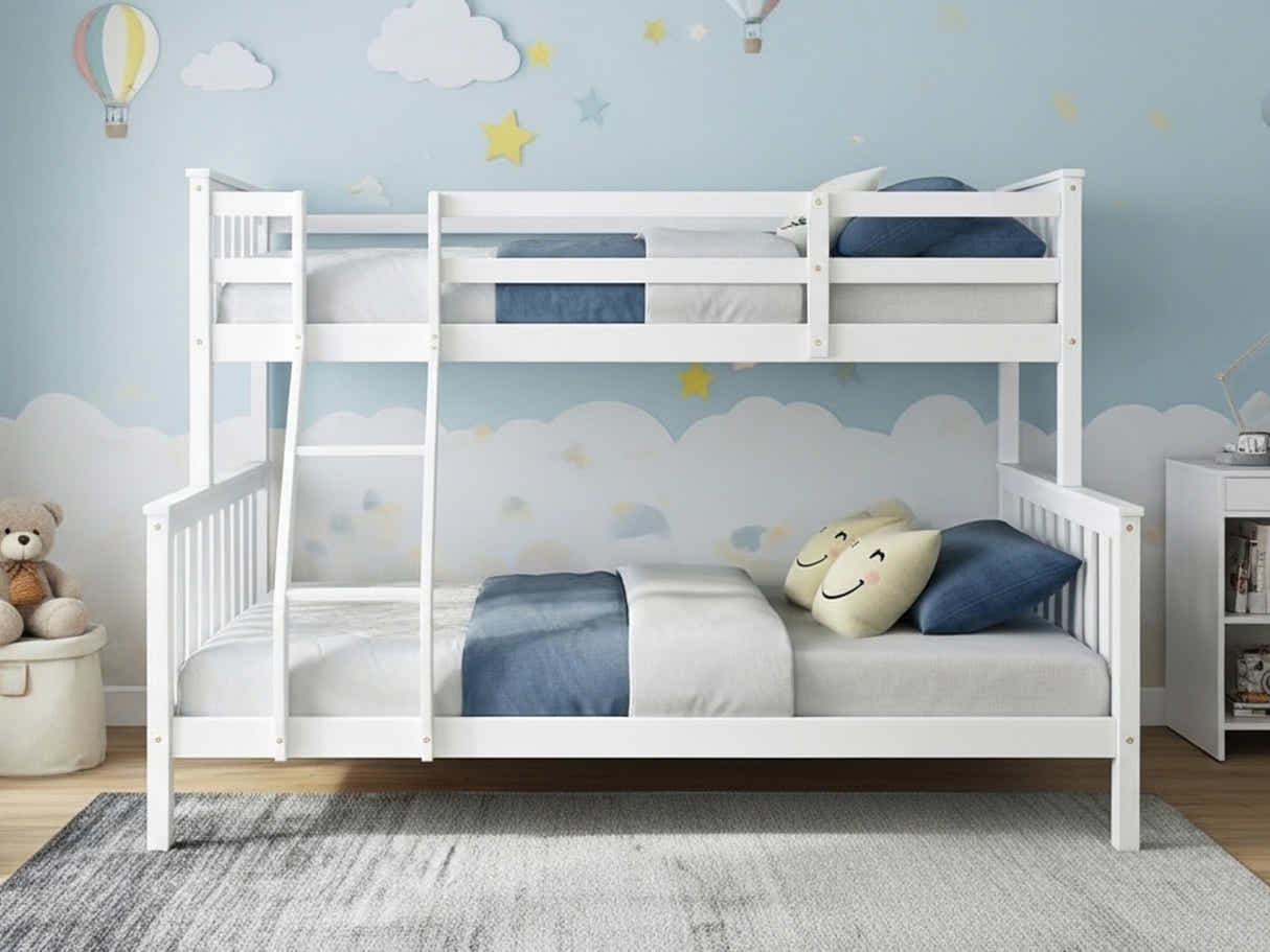 New Chico Triple Bunk Bed - White & Bon15 Single + Bon15 Double Mattresses