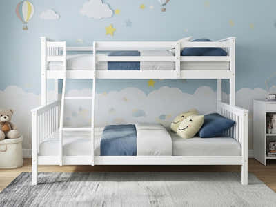 New Chico Triple Bunk Bed - White & Bon15 Single + Bon15 Double Mattresses