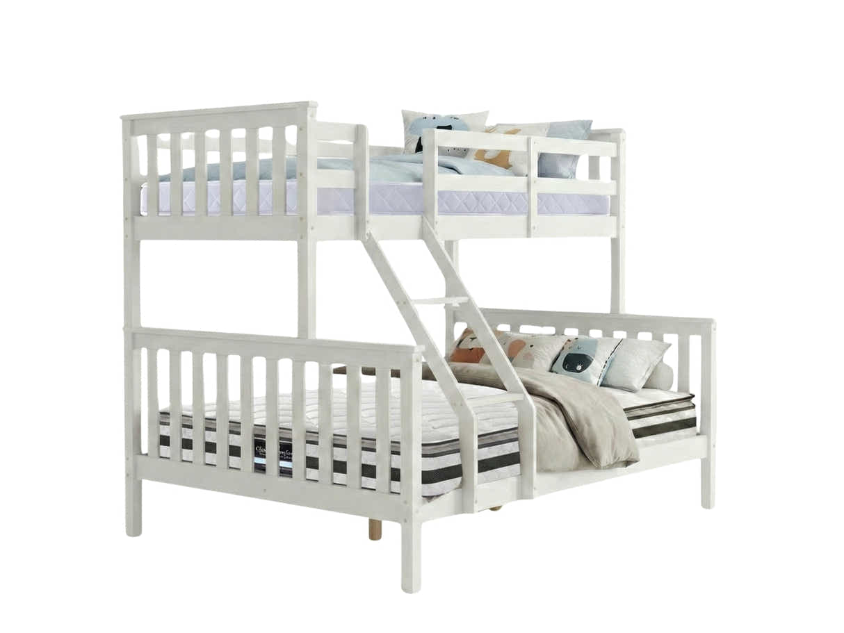 New Chico Triple Bunk Bed - White & Bon15 Single + Bon21 Double Matresses