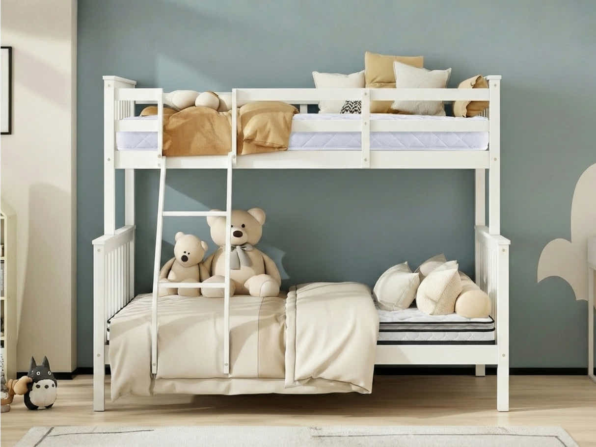 New Chico Triple Bunk Bed - White & Bon15 Single + Bon21 Double Matresses