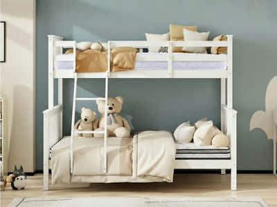 New Chico Triple Bunk Bed - White & Bon15 Single + Bon21 Double Matresses