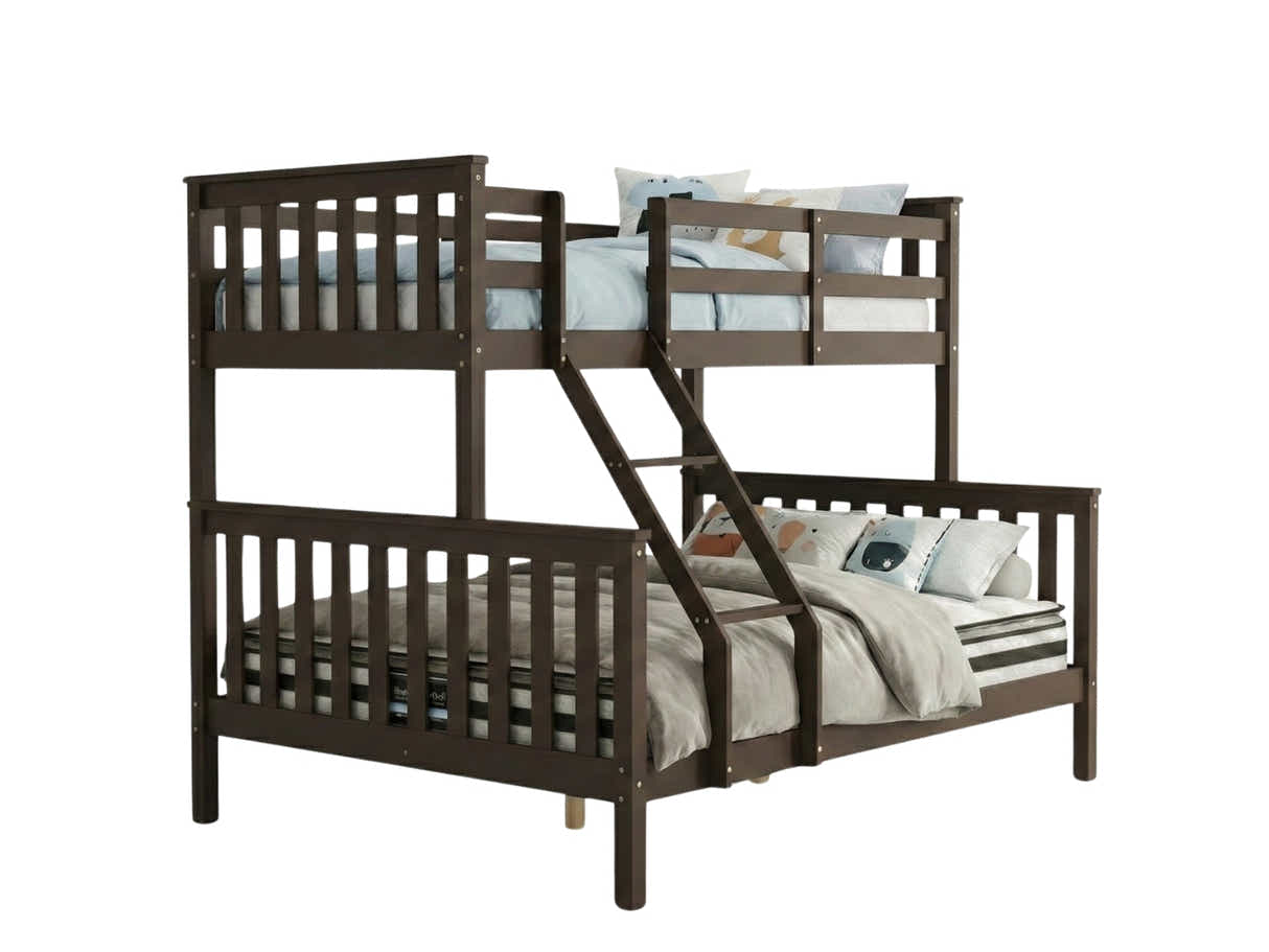 New Chico Triple Bunk Bed - Walnut & Bon10 Single + Bon21 Double Mattresses