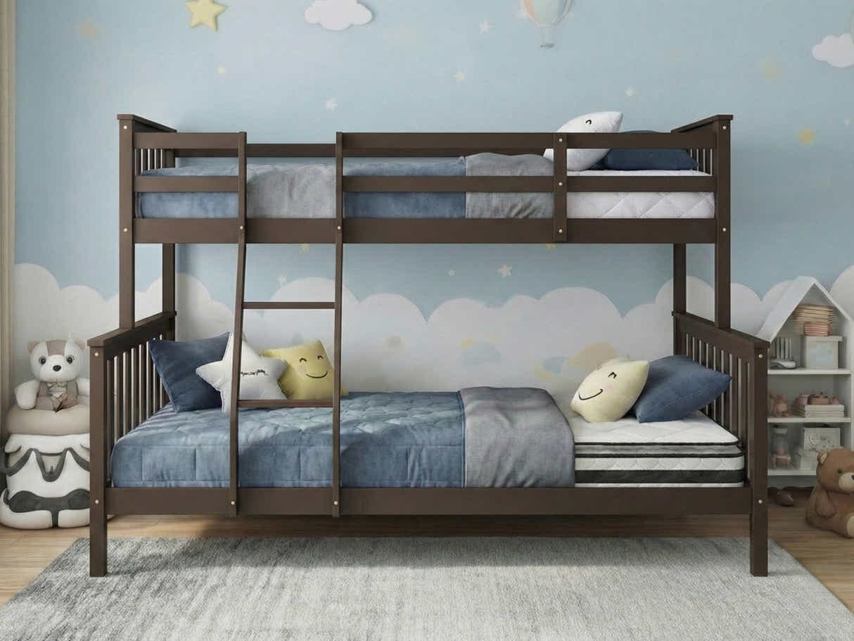 New Chico Triple Bunk Bed - Walnut & Bon10 Single + Bon21 Double Mattresses