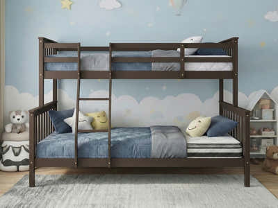New Chico Triple Bunk Bed - Walnut & Bon10 Single + Bon21 Double Mattresses