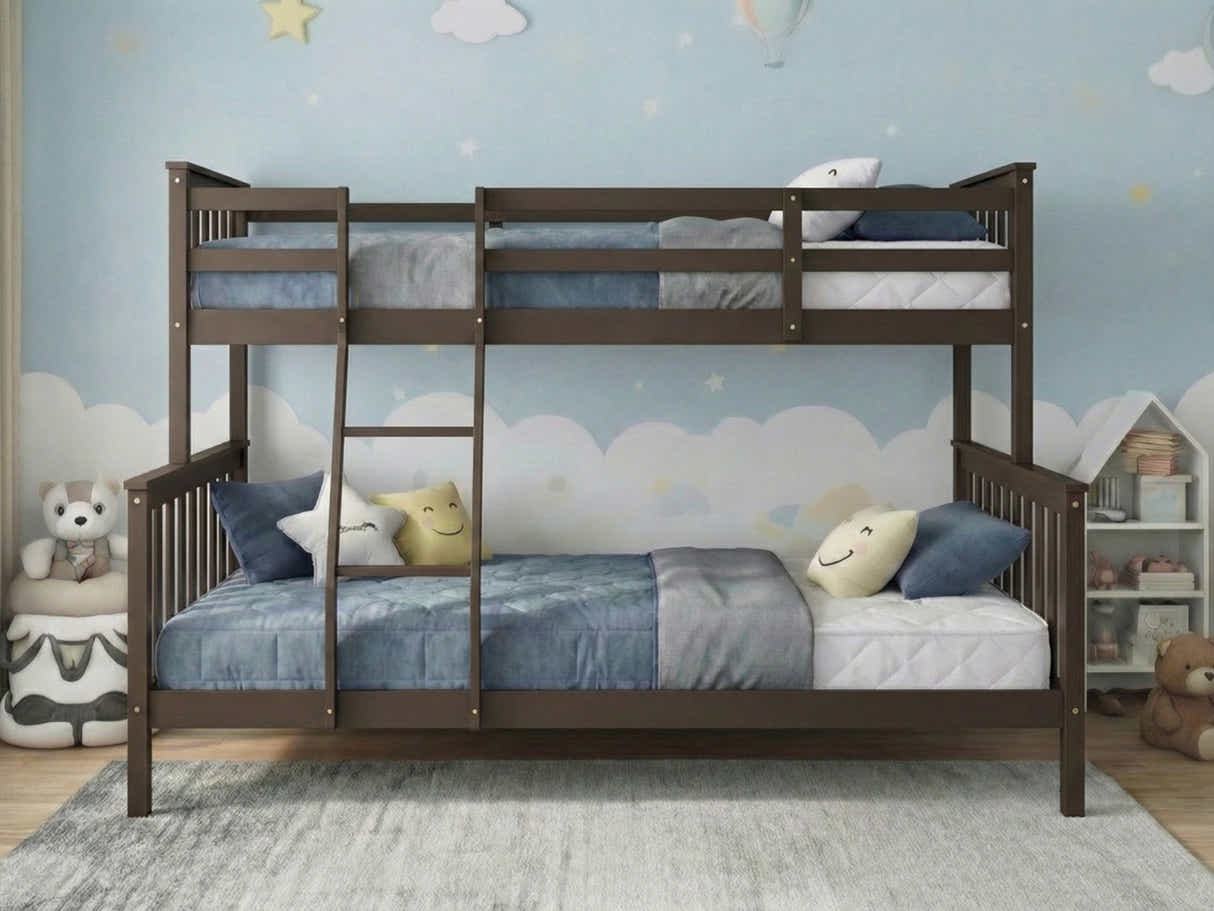 New Chico Triple Bunk Bed - Walnut & Bon15 Single + Bon15 Double Mattresses