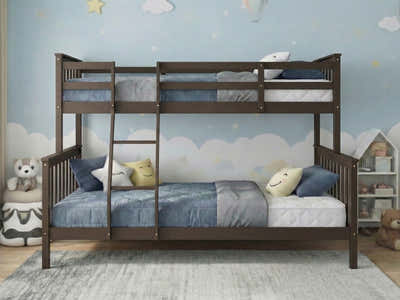New Chico Triple Bunk Bed - Walnut & Bon15 Single + Bon15 Double Mattresses