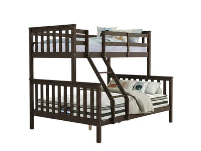 New Chico Triple Bunk Bed - Walnut & Bon15 Single + Bon21 Double Mattresses