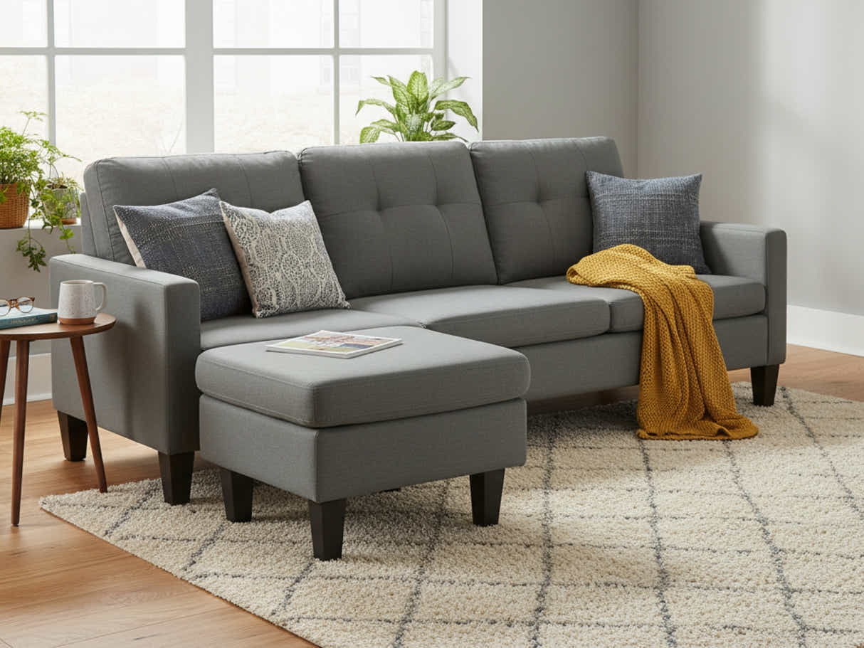 Northland Linen Sofa With Ottoman - Grey