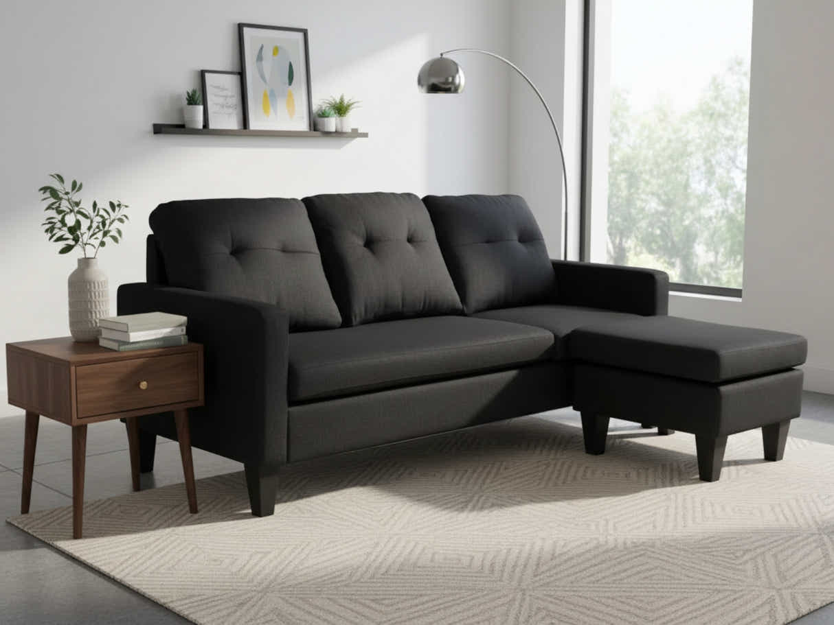 Northland Linen Sofa With Ottoman - Black