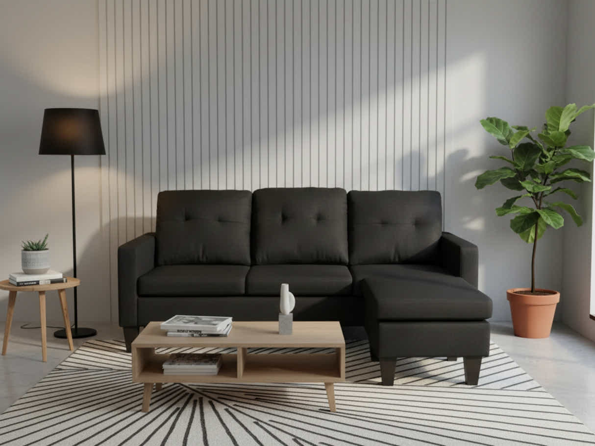 Northland Linen Sofa With Ottoman - Black