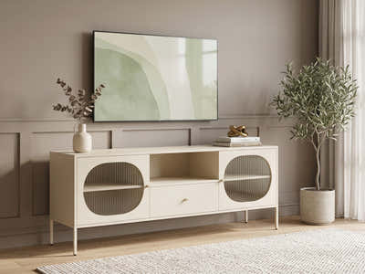 Lonna Steel Entertainment Unit Butter Cream - 160 cm