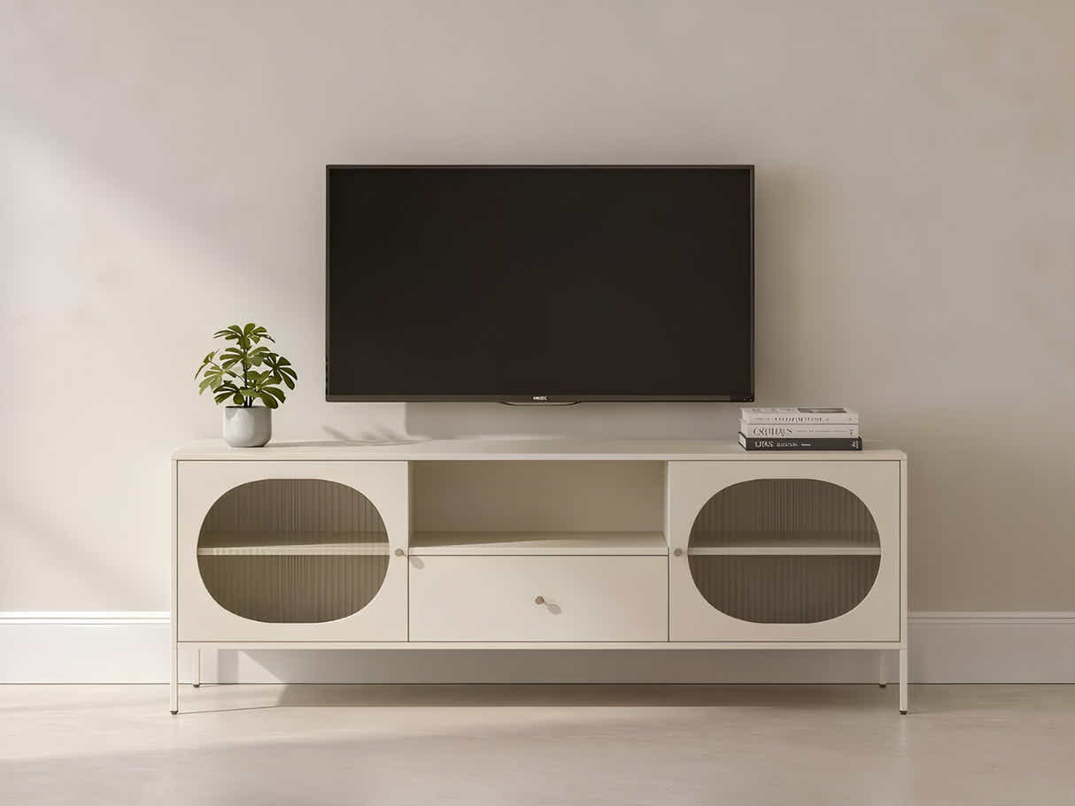 Lonna Steel Entertainment Unit Butter Cream - 160 cm