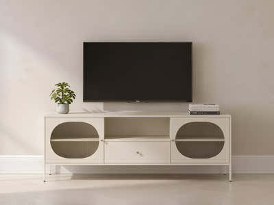 Lonna Steel Entertainment Unit Butter Cream - 160 cm