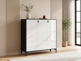Lonna Steel 3-Door Shoe Cabinet - White Marble