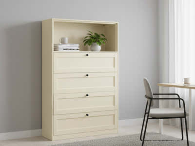 Lonna Steel 4-Drawer Tallboy with Shelf - Butter Cream