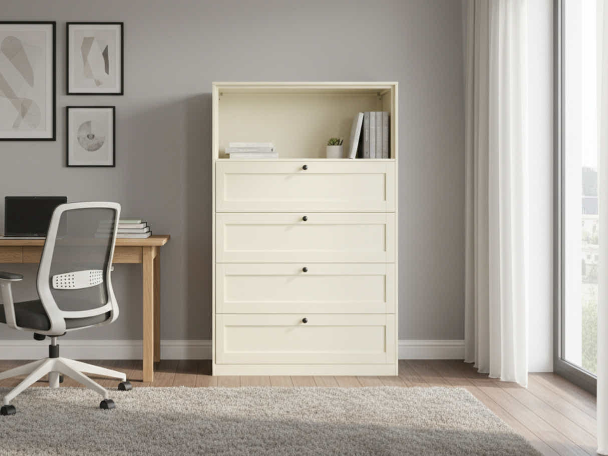 Lonna Steel 4-Drawer Tallboy with Shelf - Butter Cream