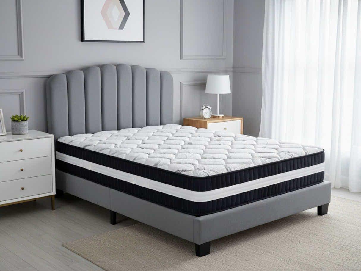 Innogen Bed Frame Grey & Euro Top Mattress L30 - Double