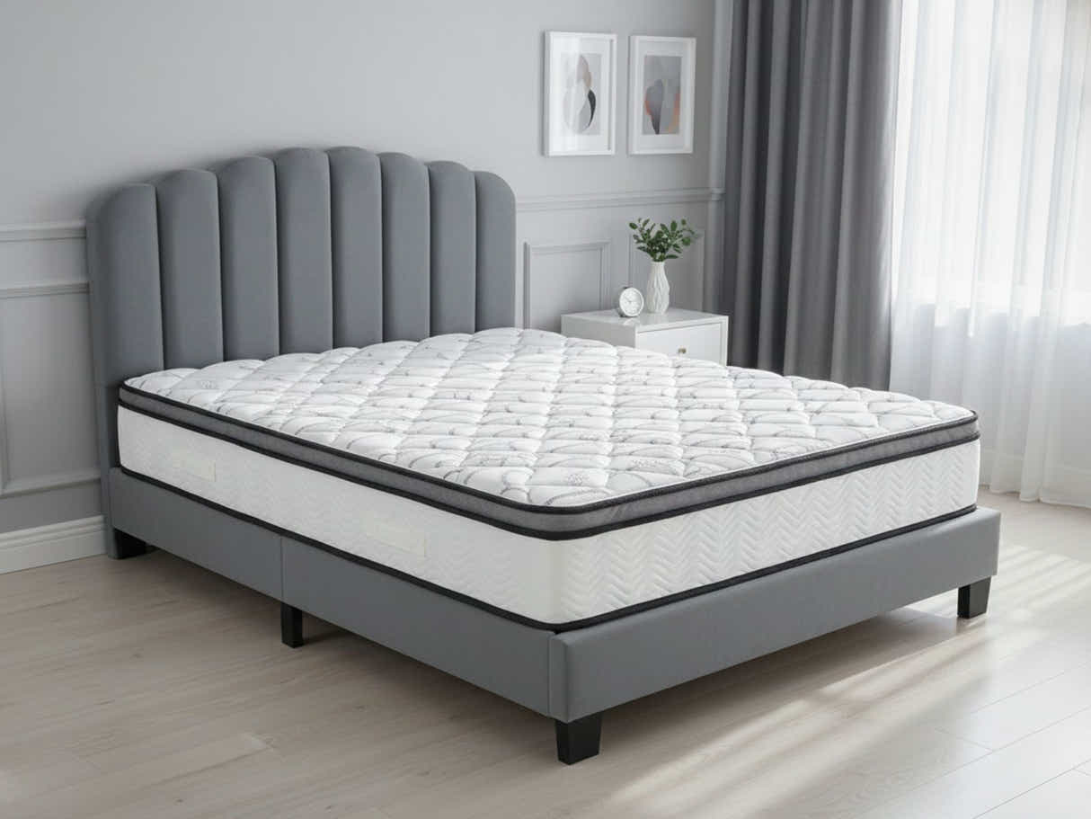 Innogen Bed Frame Grey & Euro Top Memory Foam Mattress GEL30 - Double