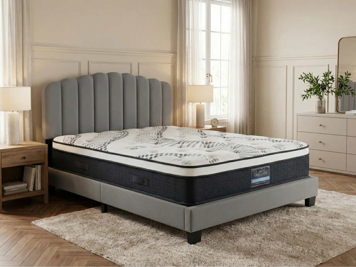 Innogen Bed Frame Grey & Euro Top Mattress J32 - Double
