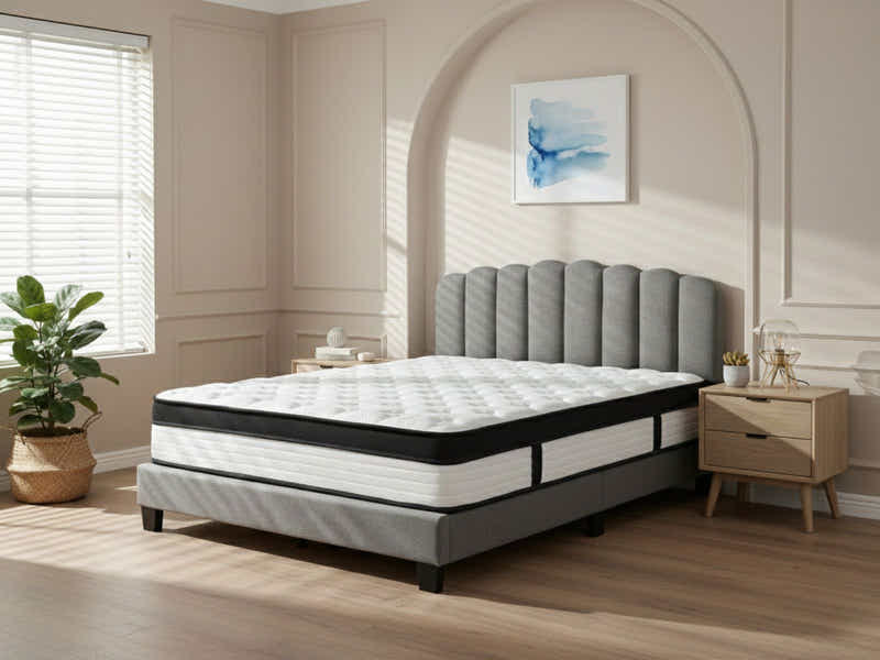 Innogen Bed Frame Grey & Euro Top Mattress G31 - Queen (Combo)