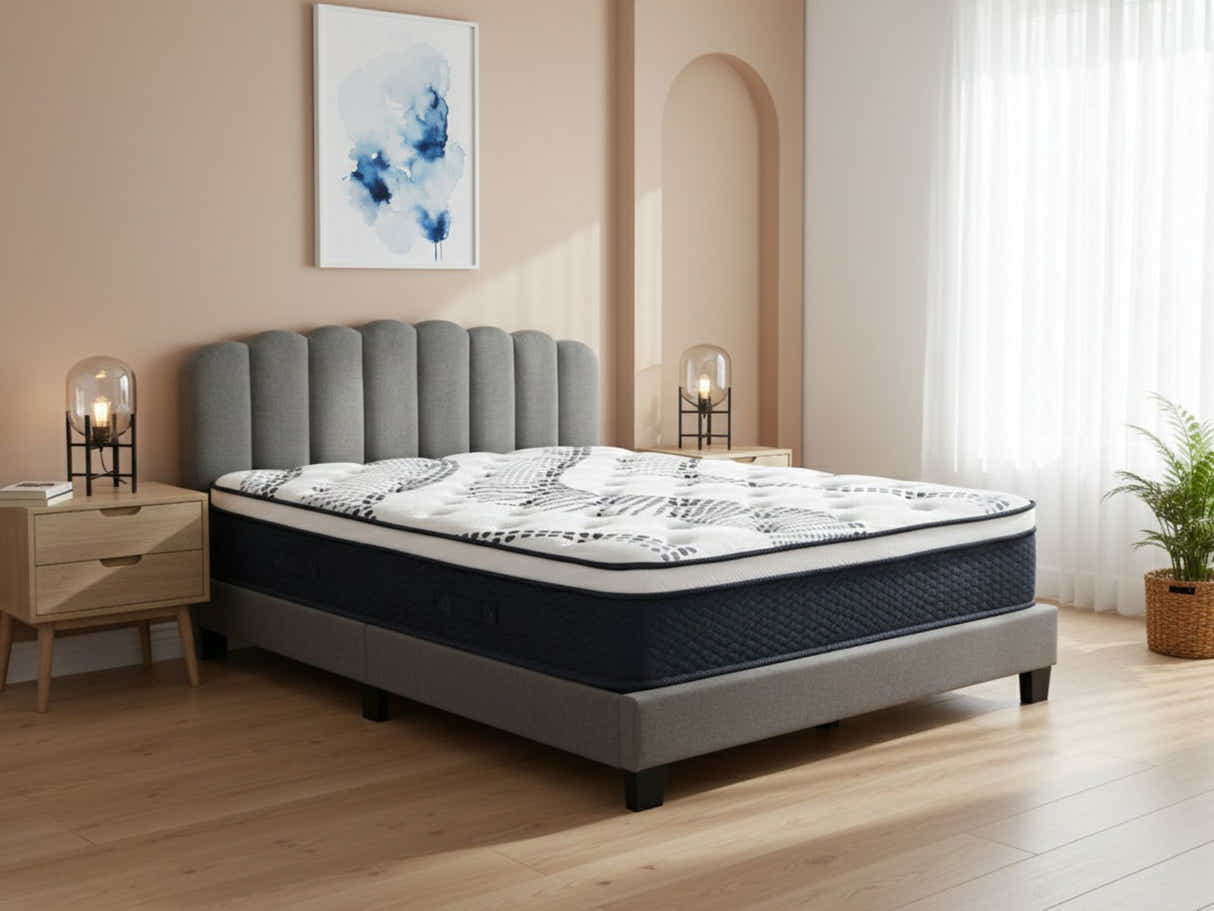 Innogen Bed Frame Grey & Euro Top Mattress J32 - Queen