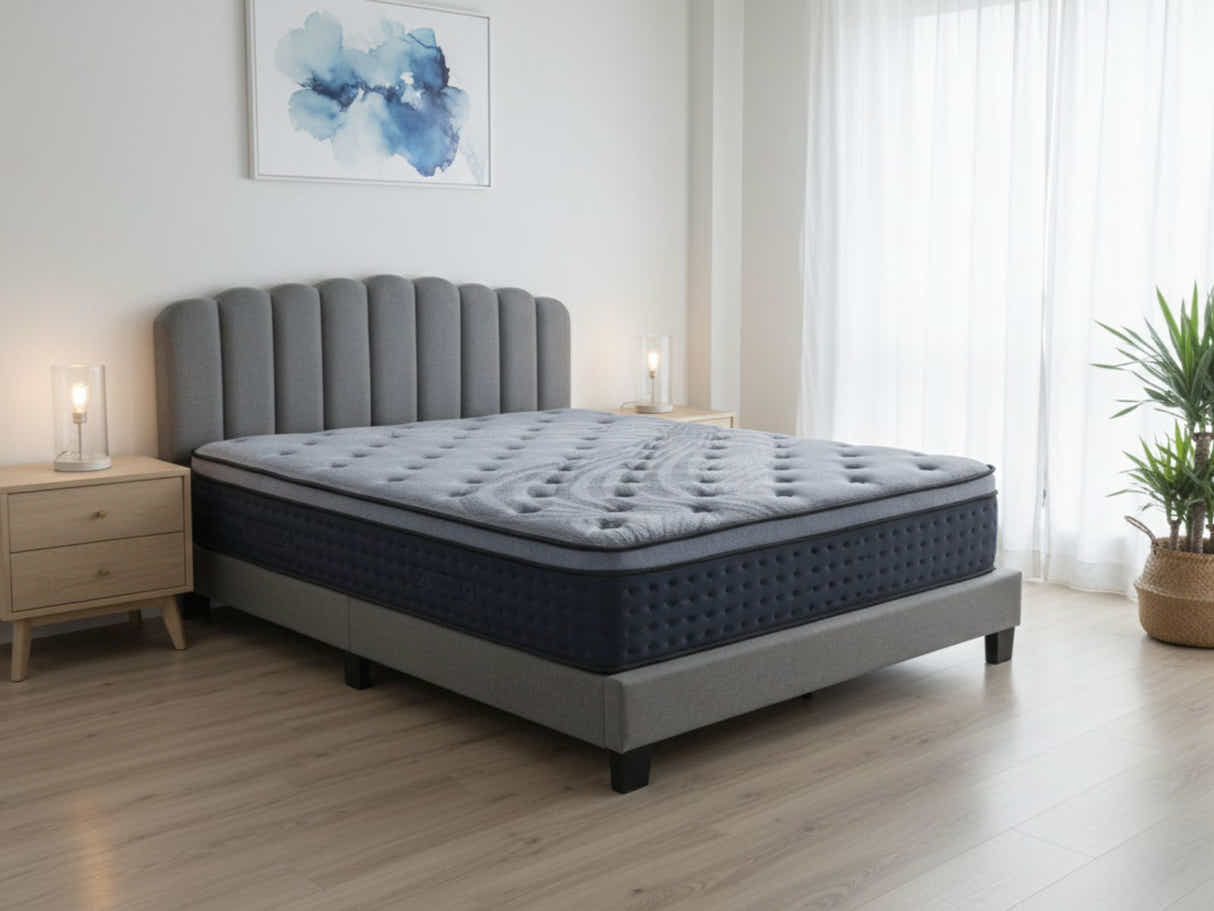 Innogen Bed Frame Grey & Euro Top Mattress B34 - Queen