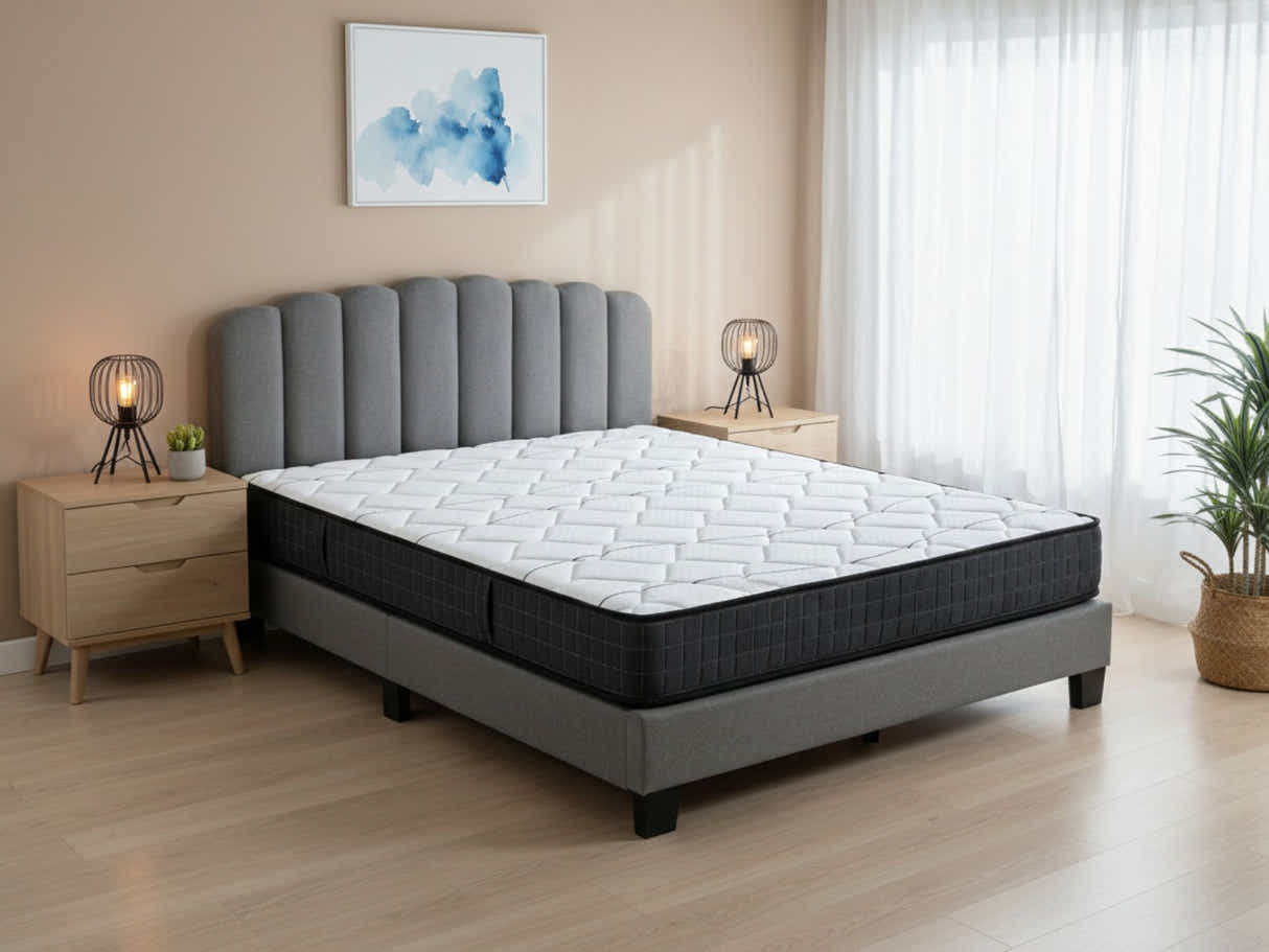 Innogen Bed Frame Grey & Xclusive Pocket Spring Mattress X20 - Queen