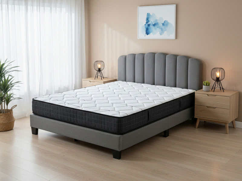Innogen Bed Frame Grey & Xclusive Pocket Spring Mattress X20 - Queen (Combo)