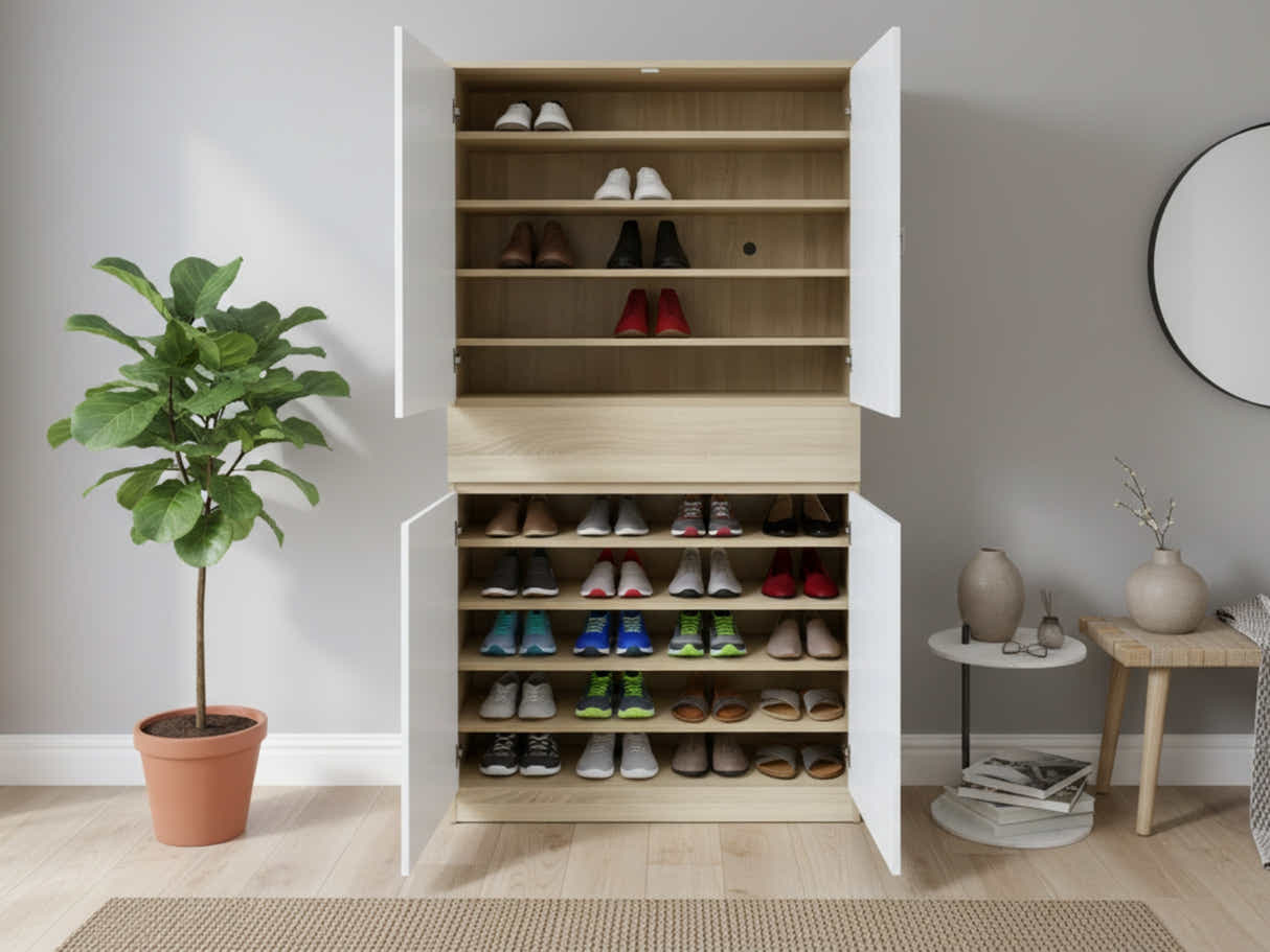Teasel 4-Door Tall Shoe Cabinet with Drawer