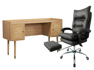 Naturlig Writing Desk & New Markus Office Chair with Footrest PU Black