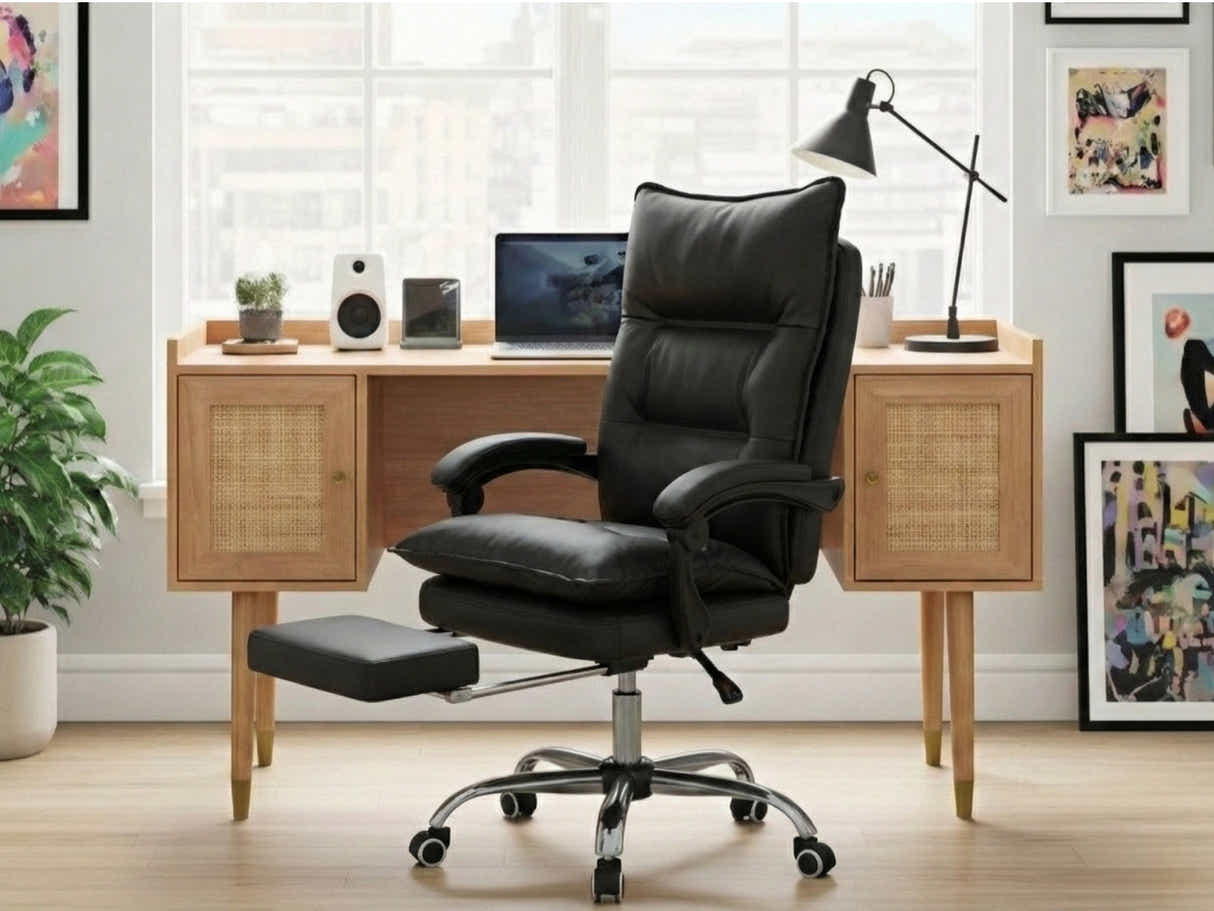 Naturlig Writing Desk & New Markus Office Chair with Footrest PU Black